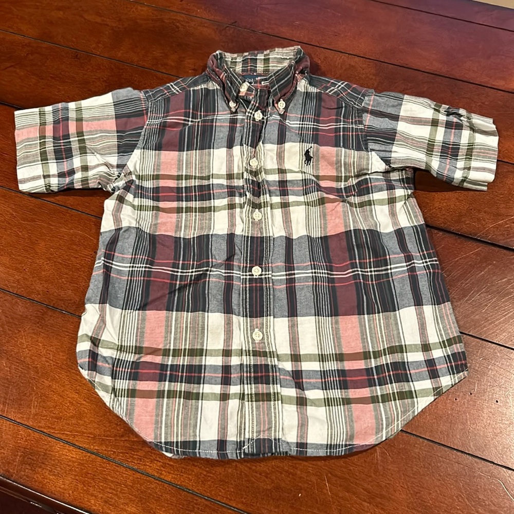 Ralph Lauren Vintage Label Blue Madras Plaid Button Down shirt Size 4 cotton